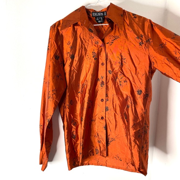 ESCADA Margaretha Ley Silk Copper Black Floral Button Blouse - Picture 2 of 9